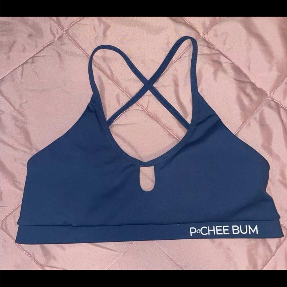 Blue Cross-Back Sports Bra with Athletic Fabric